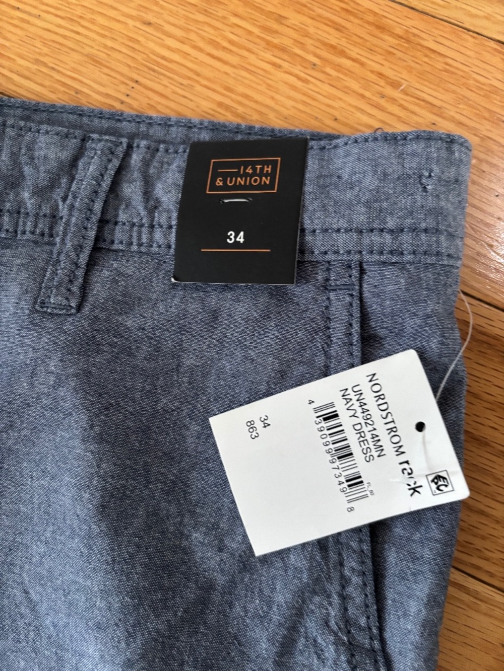 NWT 14th & Union Men's Slim Fit Chino Shorts - Navy Blue - Size 34